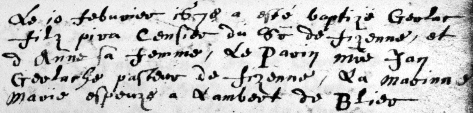 Baptème Gerlas filz pira Censier Sr de fizenne